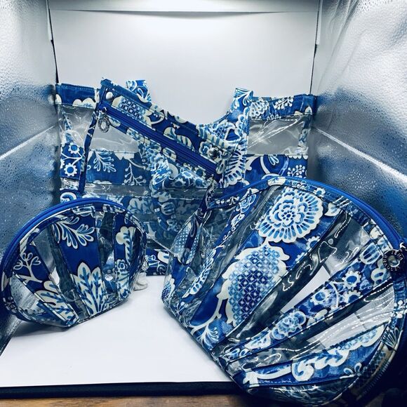 Vera Bradley Handbags - VERA BRADLEY BLUE BAYOU COASTLINE BLUE FLORAL & CLEAR PVC TOTE 4 Piece